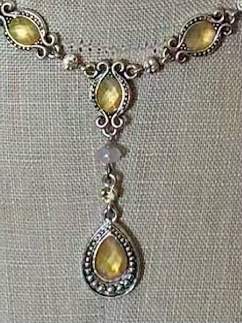 Elegant Yellow Stone Silver-Tone Y Necklace